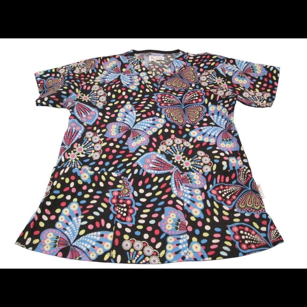 Peaches Womens Butterfly Uniform Medical Scrub Top Nurse Work Wear Size XS​​​​
